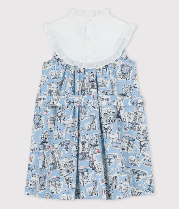 Meisjesjurk in popeline met print wit/multicouleur