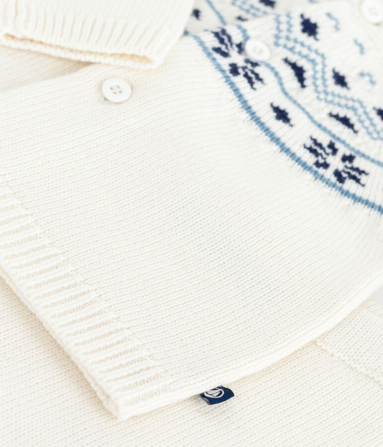 Ensemble 2 pi&egrave;ces b&eacute;b&eacute; cardigan jacquard en tricot blanc/bleu