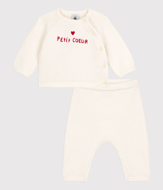 Ensemble 2 pièces bébé en tricot laine et coton blanc MARSHMALLOW