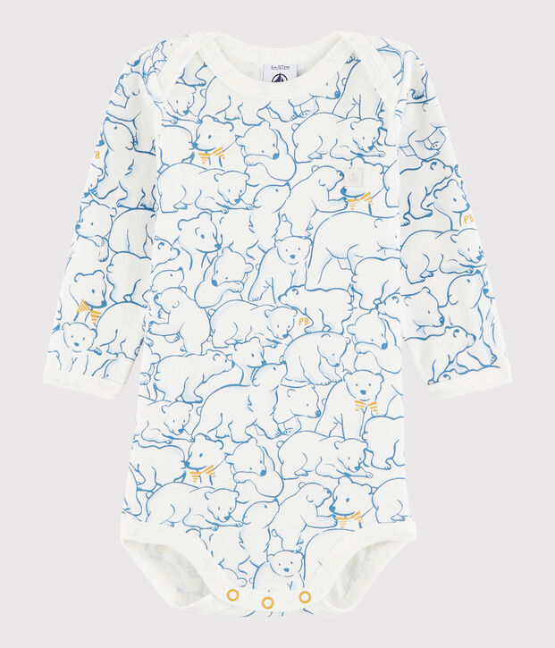 Rompertje met lange mouwen babymeisje - babyjongen blauw/wit
