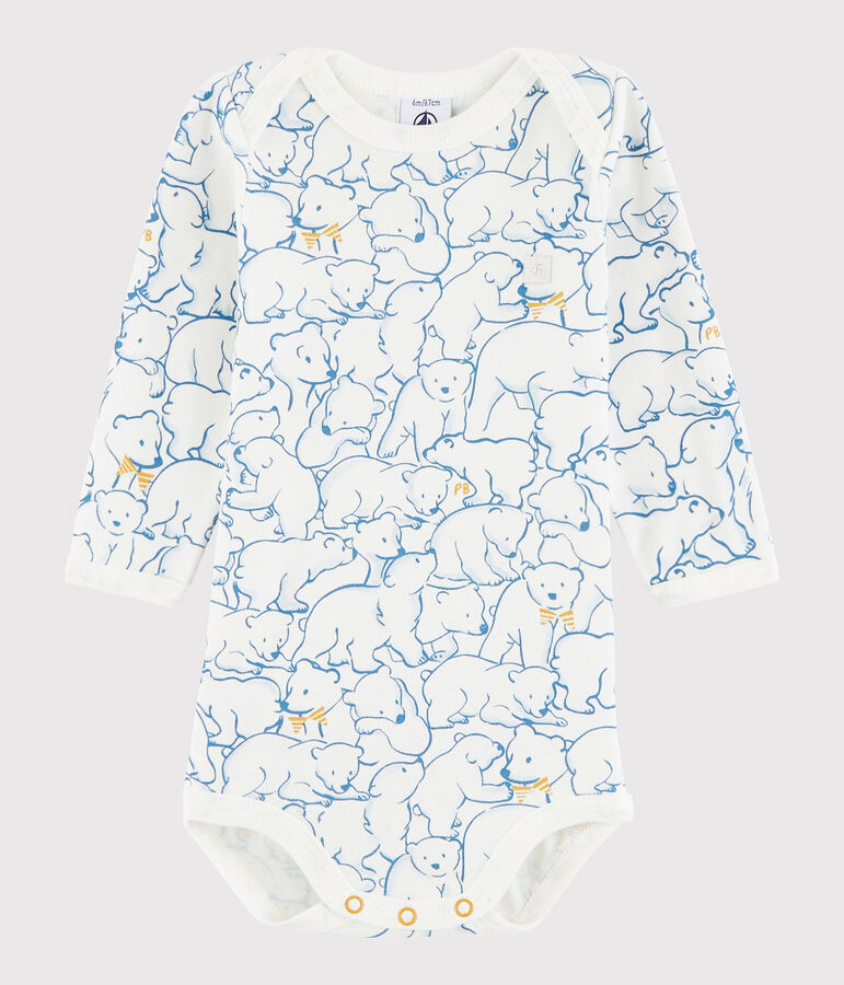 Body manches longues b&eacute;b&eacute; fille-gar&ccedil;on bleu FRAICHEUR/blanc MARSHMALLOW