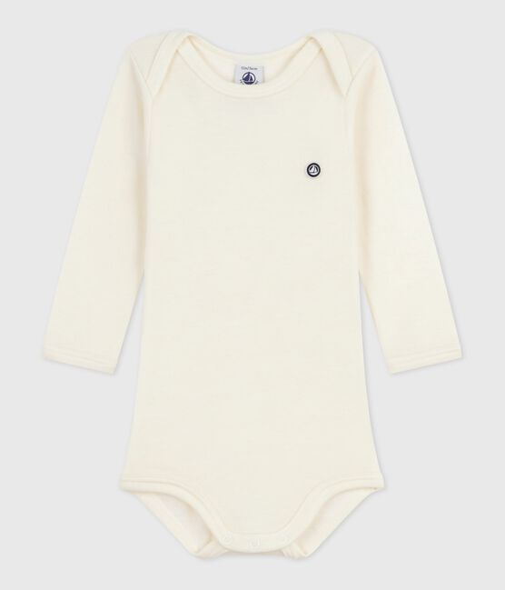Babybody met lange mouwen in wol en katoen ECRU 08163