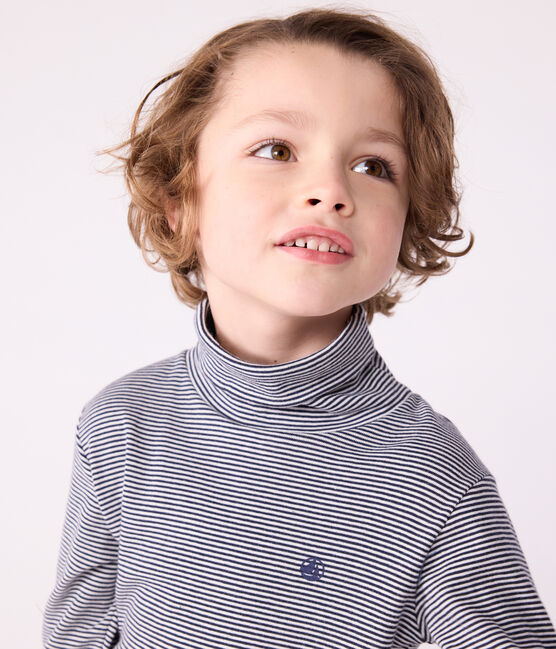 Sous-pull rayé en coton enfant fille / garçon bleu SMOKING/blanc MARSHMALLOW