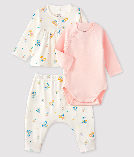 Set van 3 kledingstukken van gebreide stof babymeisje wit MARSHMALLOW/wit MULTICO