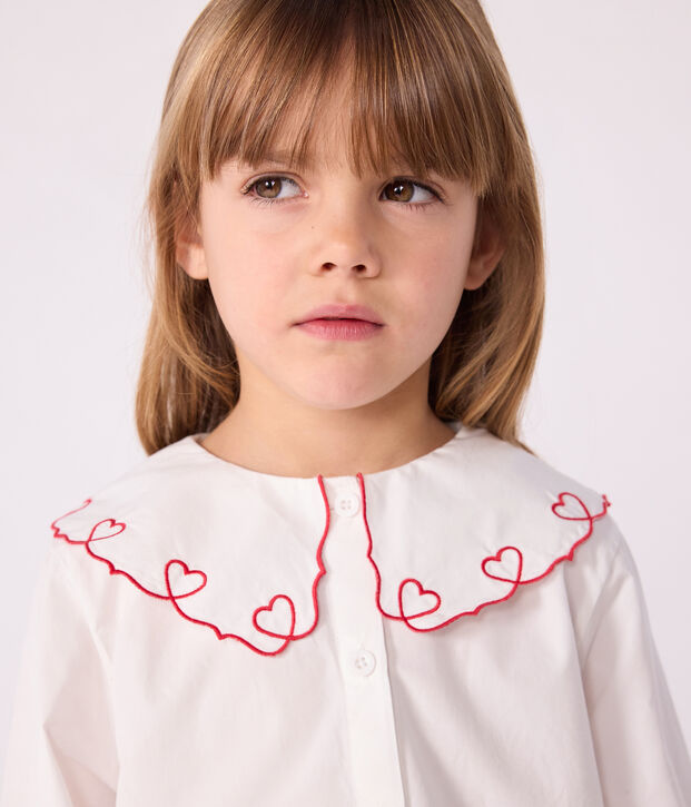 Blouse enfant en popeline de coton manches longues unie blanc