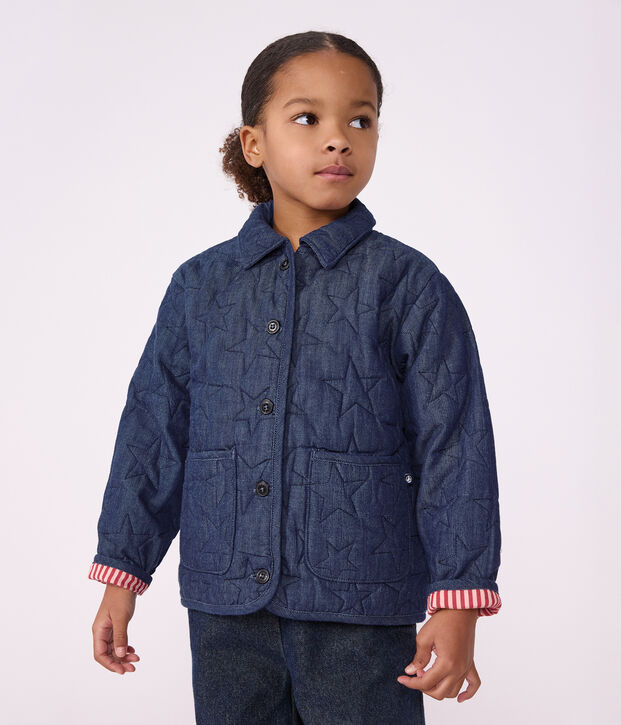 Veste enfant en denim uni motif &eacute;toiles bleu