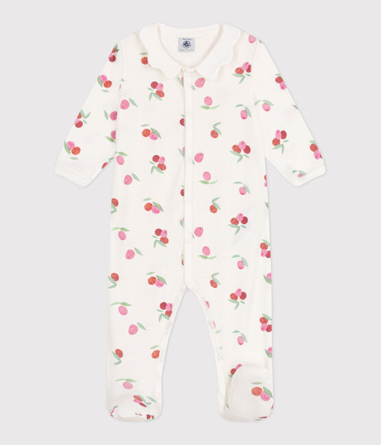 Pyjama bébé en coton avec col pétale fruits blanc MARSHMALLOW/blanc MULTICO