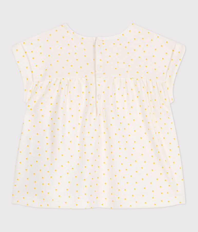 Blouse b&eacute;b&eacute; en coton manches courtes, imprim&eacute;e mini c&oelig;ur blanc/jaune