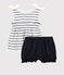 Set van katoenen/linnen blouse voor meisjes + bloomer wit MARSHMALLOW/blauw MEDIEVAL