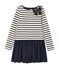 Robe fille bi-matière rayée beige COQUILLE/bleu SMOKING