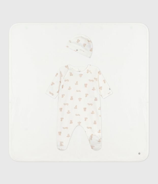 Geschenkset van katoen met print voor baby's wit/BRUN