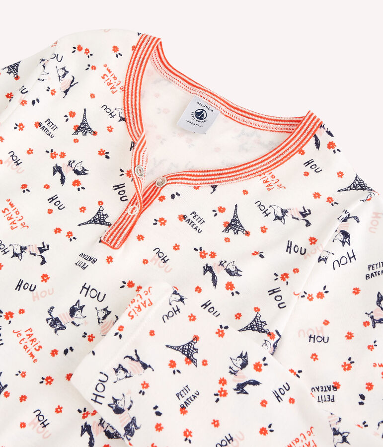 Chemise de nuit imprim&eacute; Paris petite fille en coton biologique blanc/multicouleur