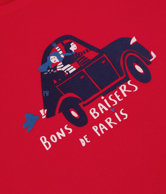 T-shirt manches courtes en coton bio enfant fille rouge PEPS