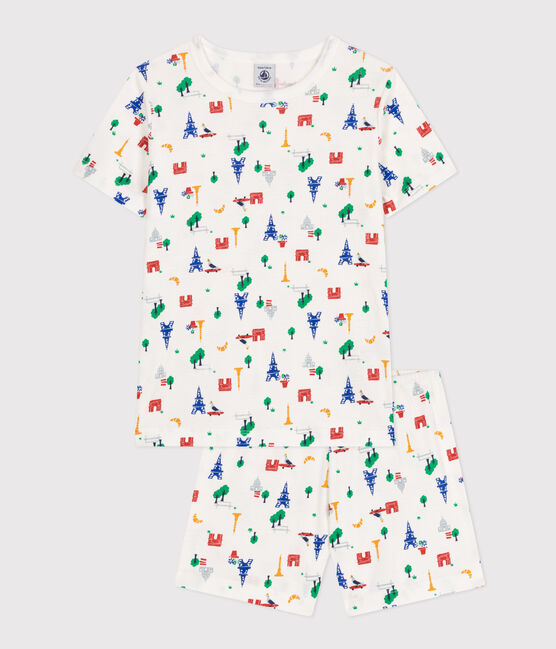 Pyjama short imprimé Paris en coton enfant blanc MARSHMALLOW/blanc MULTICO