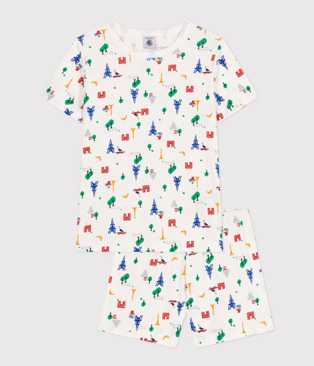 Pyjama short imprim&eacute; Paris en coton enfant blanc/multicouleur