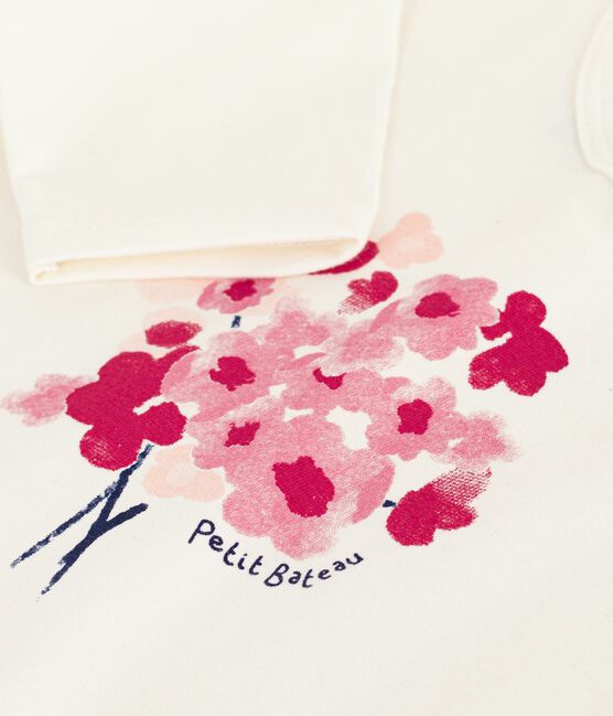 Katoenen T-shirt met lange mouwen en katmotiefje voor baby's ecru MILK