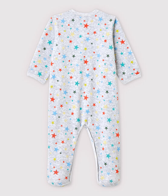 Grijs gemêleerd fluwelen babypyjama met sterren grijs POUSSIERE/wit MULTICO