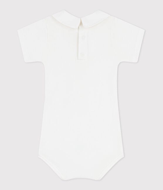Body bébé en coton à col brodé, uni blanc MARSHMALLOW