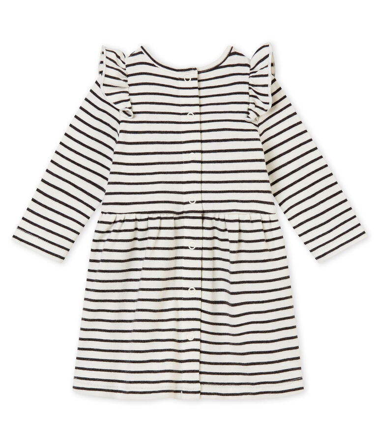 Marinegestreepte jurk voor babymeisjes wit MARSHMALLOW/zwart CITY