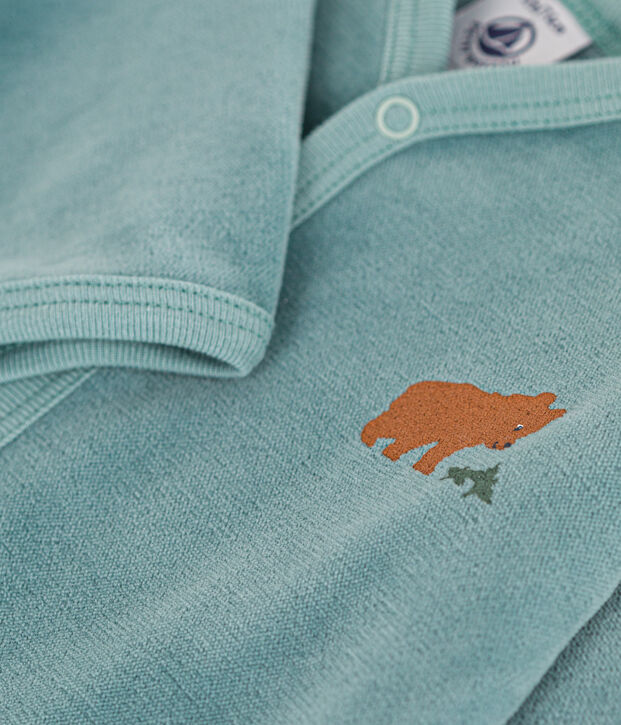 Fluwelen babypyjama met beertjesprint groen
