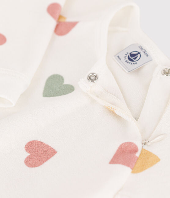 Fluwelen babypyjama met meerkleurige hartjesprint wit MARSHMALLOW/wit MULTICO