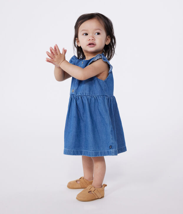 Robe b&eacute;b&eacute; en jean l&eacute;ger sans manches bleu