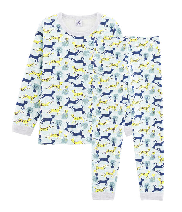 Jongenspyjama van molton wit/multicouleur