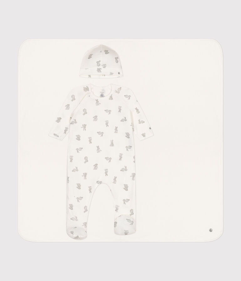 Lot 3 pi&egrave;ces en coton b&eacute;b&eacute; blanc/gris