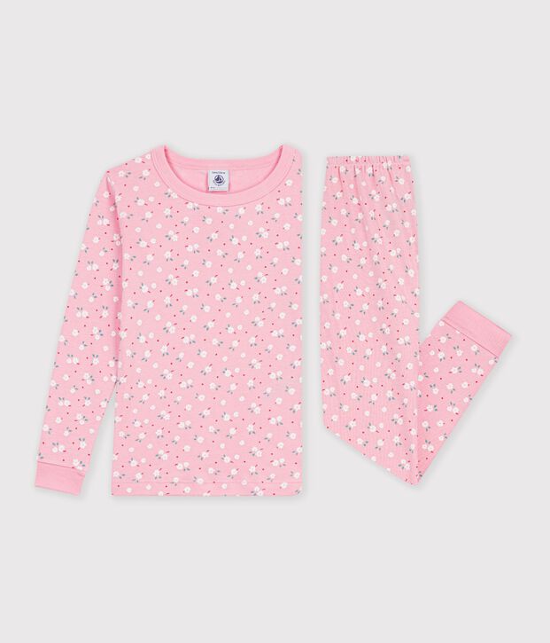 Pyjama tr&egrave;s ajust&eacute; enfant en coton imprim&eacute; rose/multicouleur