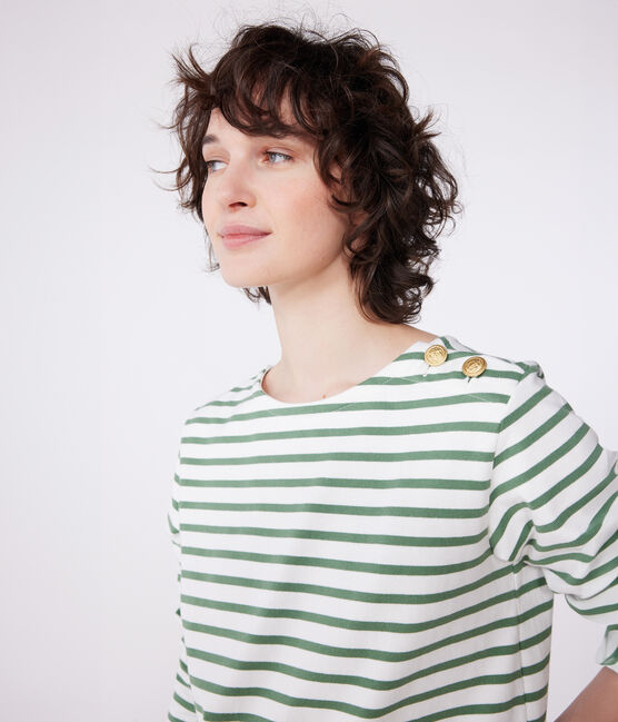 Katoenen marineshirt met lange mouw voor dames groen MARSHMALLOW/ PALMERAIE