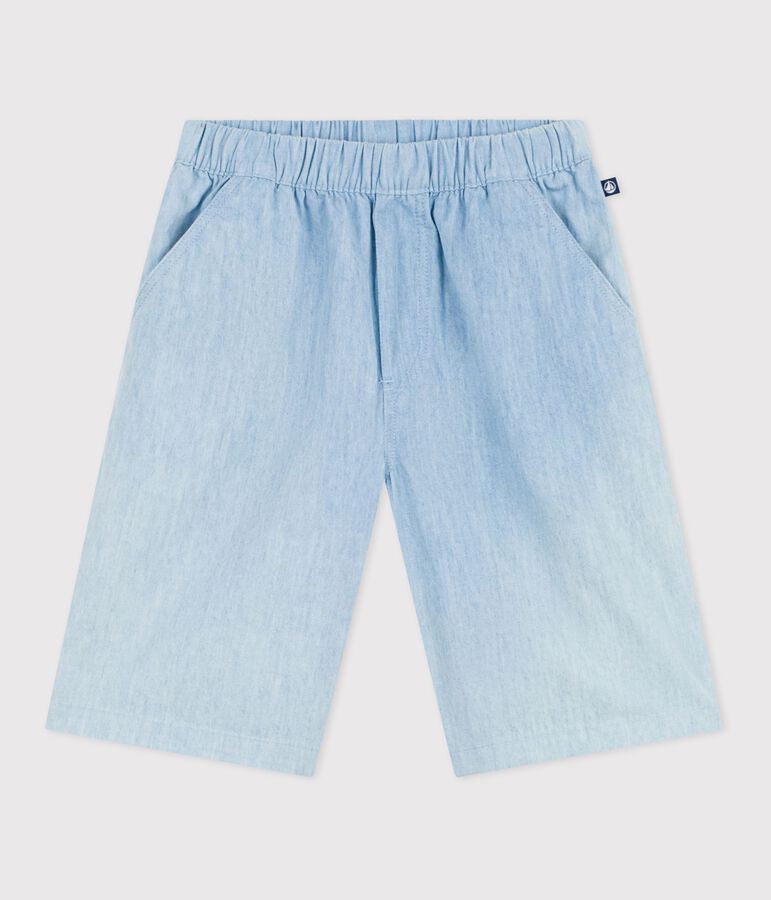 Bermuda short enfant en coton uni bleu BLEU CLAIR