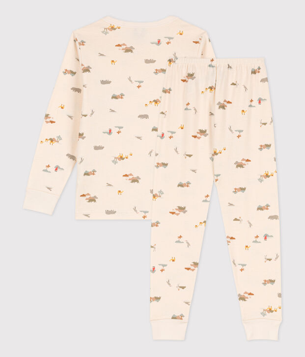 Katoenen pyjama met dierenprint voor kleine meisjes en jongens ecru/multicouleur