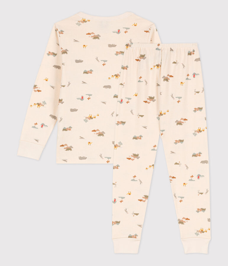 Katoenen pyjama met dierenprint voor kleine meisjes en jongens ecru/multicouleur