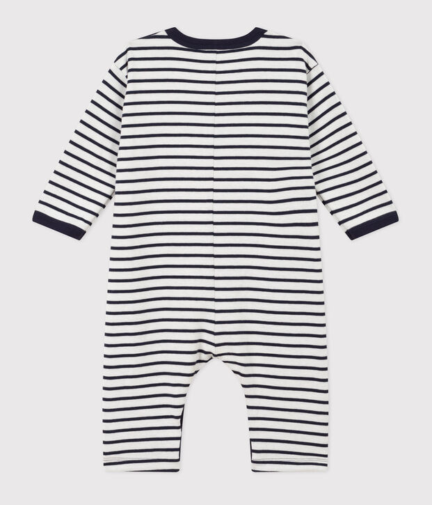 Combinaison longue ray&eacute;e marini&egrave;re en jersey &eacute;pais b&eacute;b&eacute; blanc/bleu