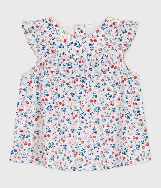 Mouwloos katoenen bloesje met bloemenprint voor baby's wit MARSHMALLOW/wit MULTICO