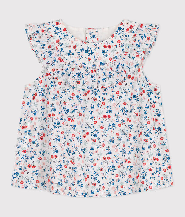 Blouse b&eacute;b&eacute; sans manches en coton, imprim&eacute;e fleurie blanc/multicouleur