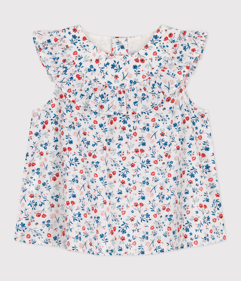 Mouwloos katoenen bloesje met bloemenprint voor baby's wit/multicouleur