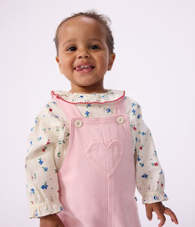 Katoenen babybloesje met lange mouwen en bloemenprint wit/multicouleur