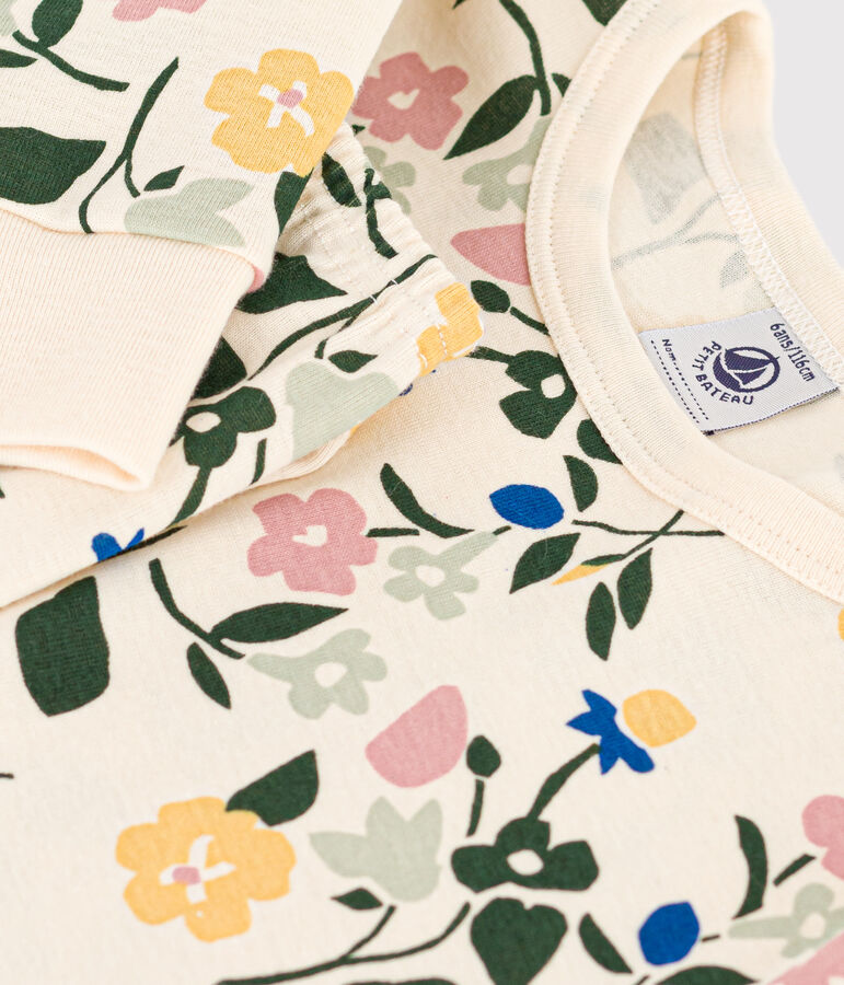 Pyjama imprim&eacute; en coton motif fleurs enfant &eacute;cru/multicouleur
