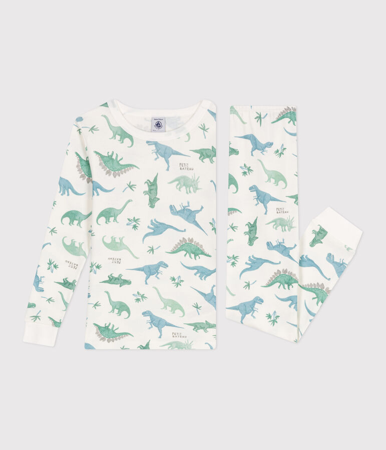 Pyjama tr&egrave;s ajust&eacute; enfant en coton imprim&eacute; blanc/multicouleur