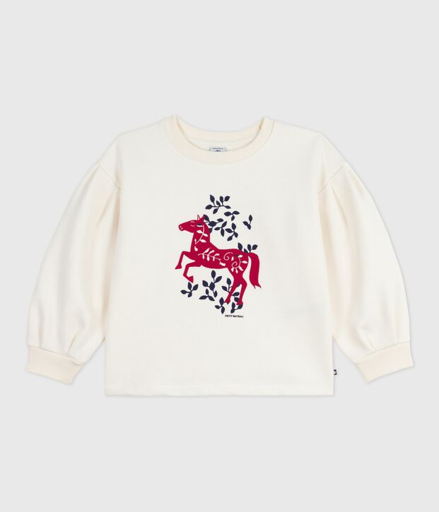 Sweatshirt enfant en coton imprim&eacute; blanc cass&eacute;
