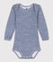 BABYBODY MET LANGE MOUW EN STREPEN IN WOL EN KATOEN blauw MEDIEVAL/wit MARSHMALLOW