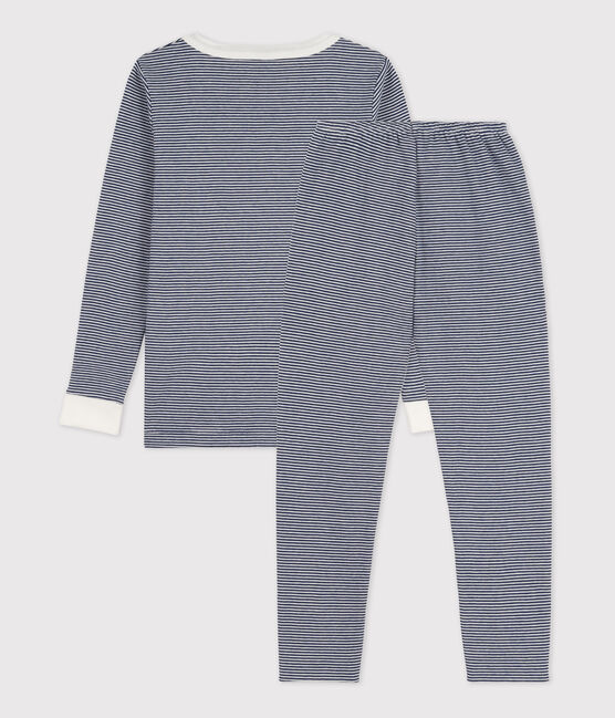 Katoenen snugfit pyjama met milleraiesprint voor kleine meisjes en jongens blauw MEDIEVAL/wit MARSHMALLOW