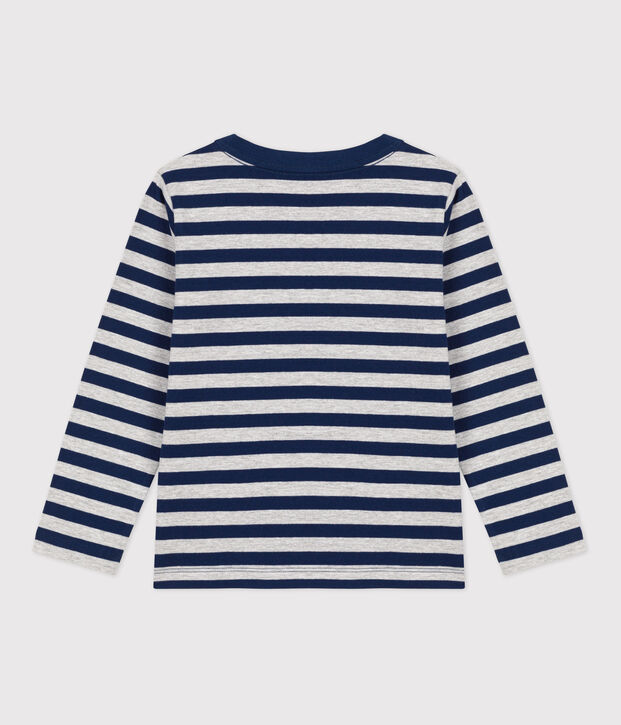 Tee-shirt manches longues en coton enfant gar&ccedil;on bleu/gris