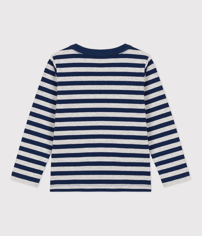 Tee-shirt manches longues en coton enfant gar&ccedil;on bleu/gris