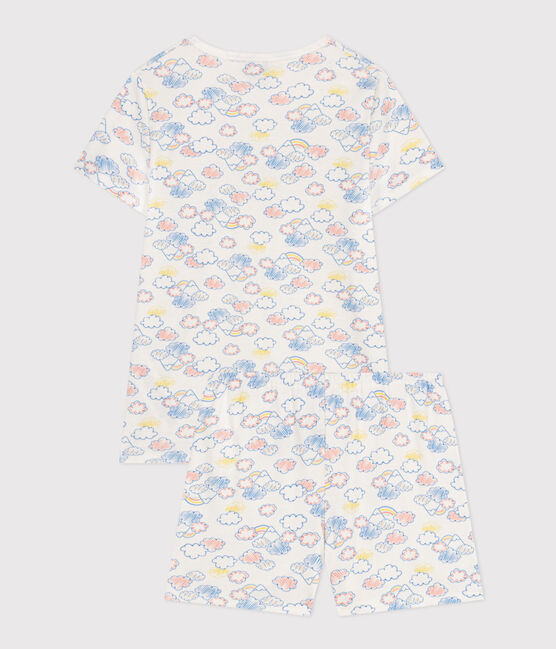 Katoenen pyjamashort met regenboogprint voor kinderen wit MARSHMALLOW/wit MULTICO