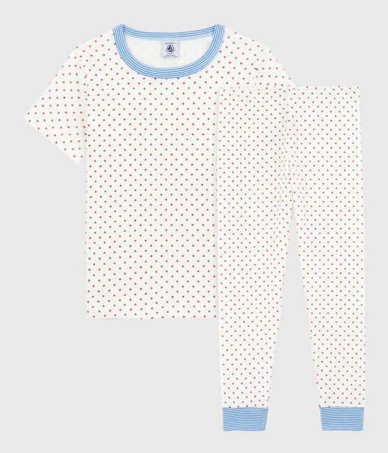 Pyjama manches courtes étoiles rouges petit garçon en coton biologique blanc MARSHMALLOW/rouge PEPS