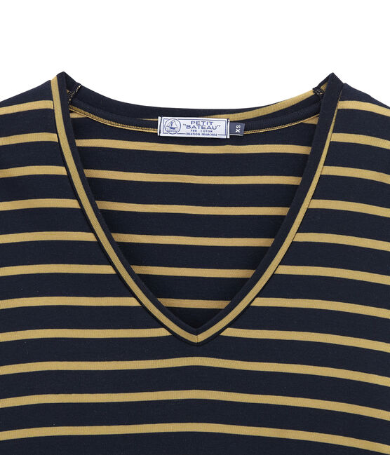 dames tee-shirtmet lange mouwen blauw SMOKING/geel BRINDILLE SATIN