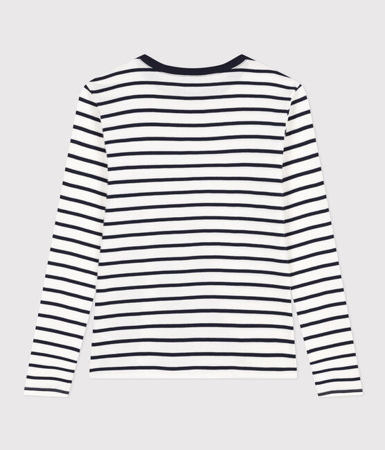 L'ICONIQUE, dames-T-shirt met ronde hals in katoen wit MARSHMALLOW/blauw SMOKING