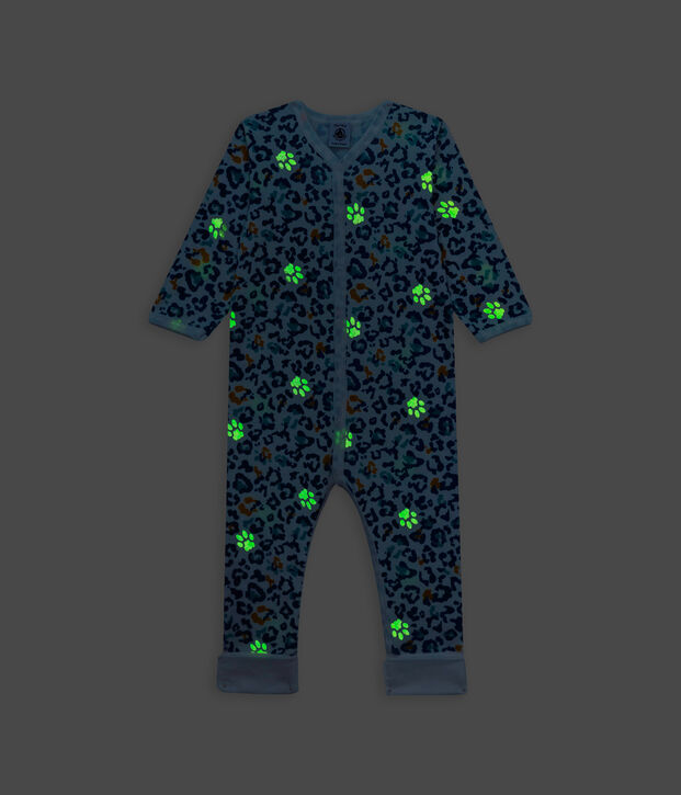 Dors-bien &agrave; pieds amovibles b&eacute;b&eacute; phosphorescent imprim&eacute; panth&egrave;re en coton blanc/multicouleur